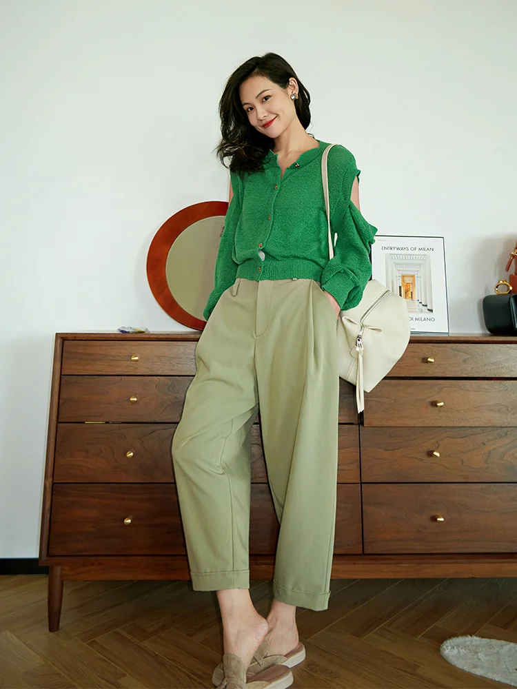 

Штаны Meiyang с Мятным листом и редисом, трехмерные обжимные штаны с высокой талией, Свободные повседневные штаны в стиле Харлан с девятью точк...