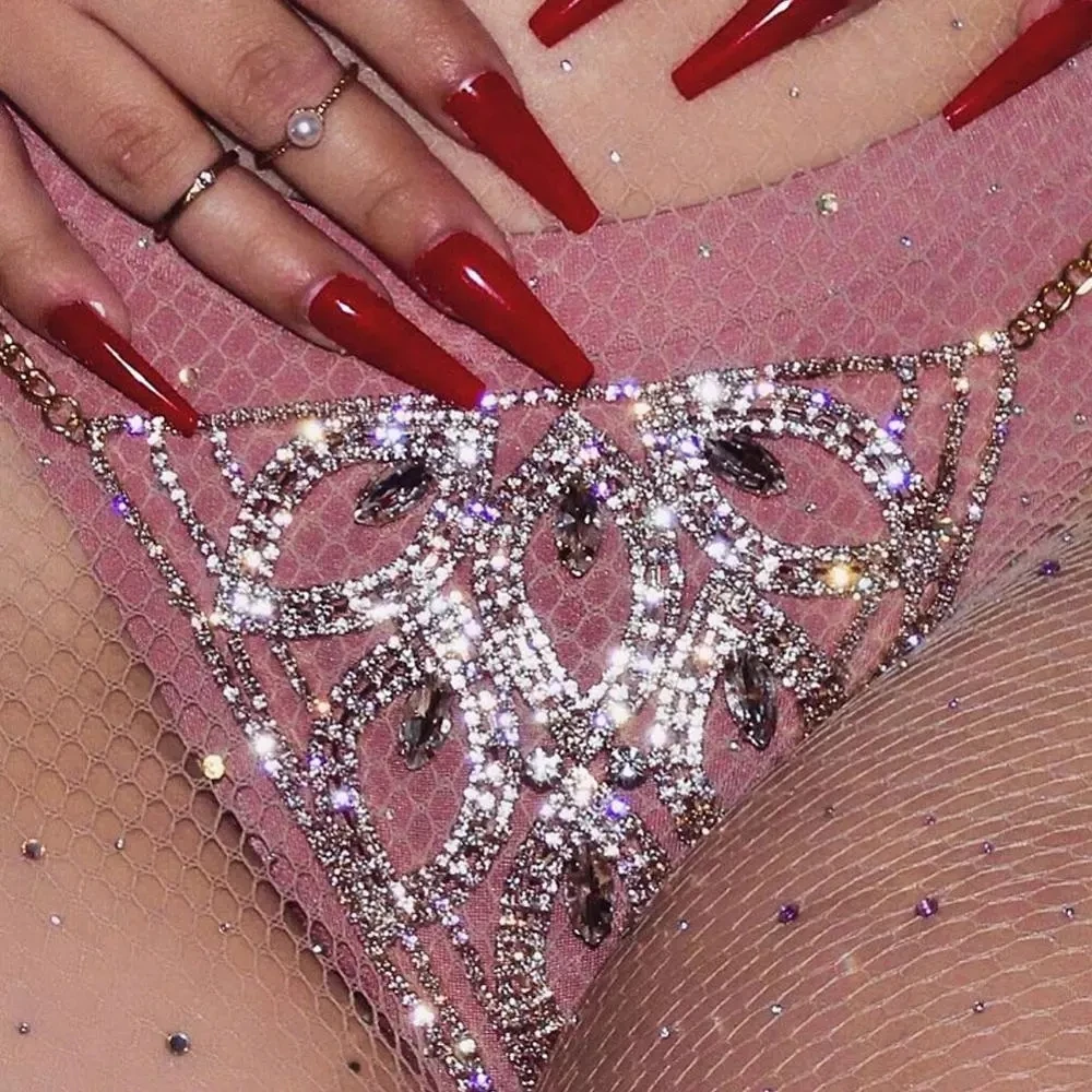 

Luxury Rhinestone Body Chain Jewelry Belly Waist Chain Underwear Thong Panties for Lady Crystal Thong Body Jewelry Sexy Lingerie