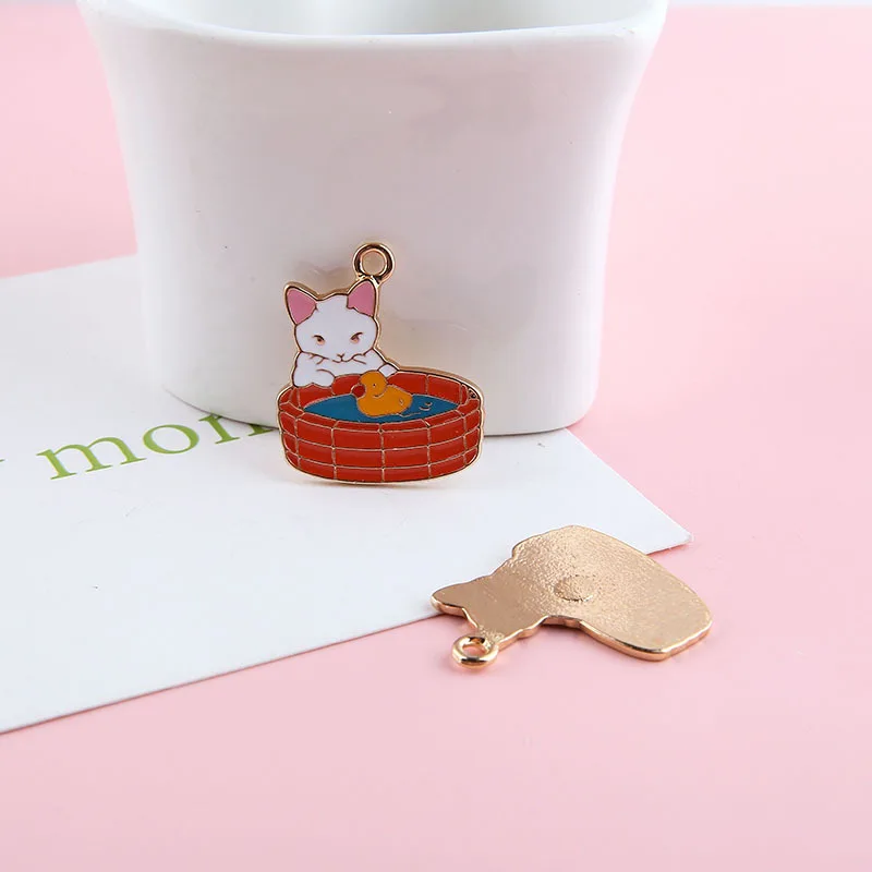 10 шт. Pet играющие кошки сплава эмали Подвески милые и рисунком ленивый кот