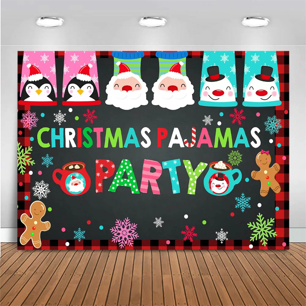 

Mocsicka Christmas Pajamas Party Backdrop Decoration Photography Props Snowflake Santa Winter Photo Background Table Cloth Cover