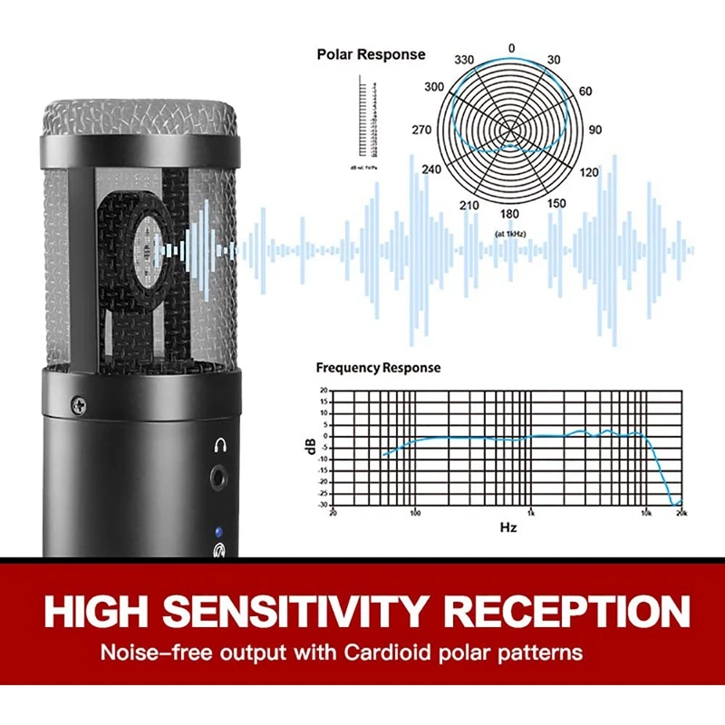 

USB Microphone, Microphone with Metal Stand, PC Cardioid Adjustable Condenser Microphone for Gaming, Etc.