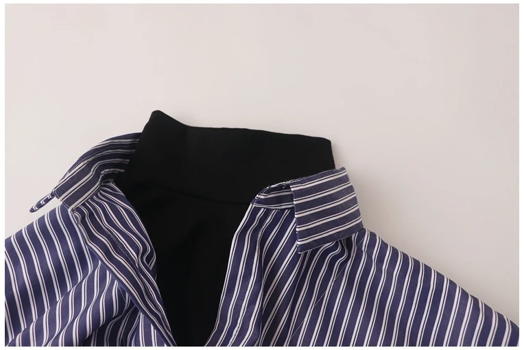 2021 летняя новая женская блузка из двух частей водолазка свободная в полоску