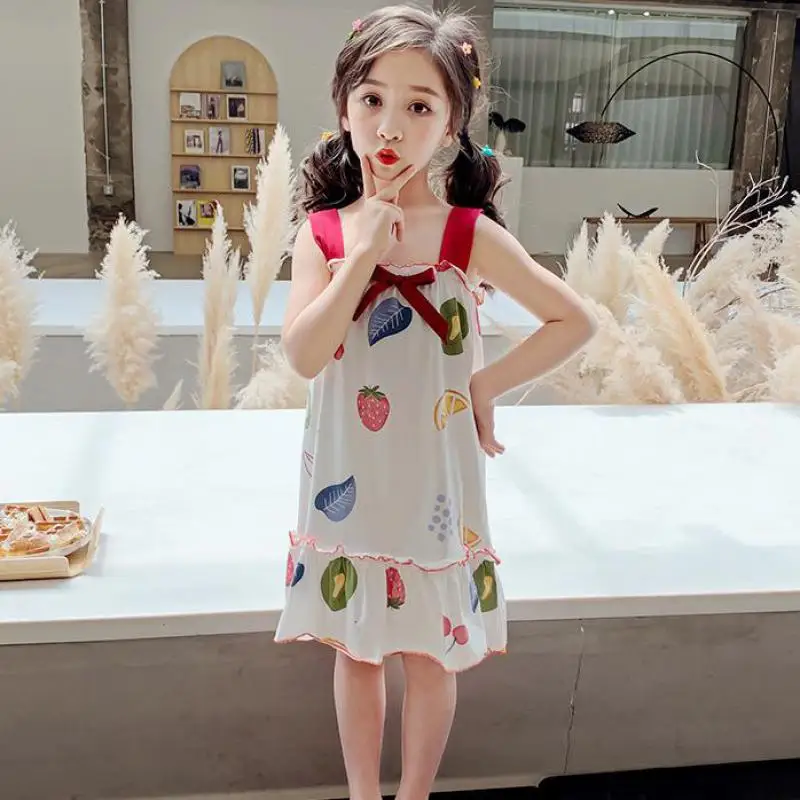 

Summer Girls Thin Nightdress For Girls Soft Cotton Leisure Nightgowns Children Sleeveless Night Wear Kids Night Home Clothing