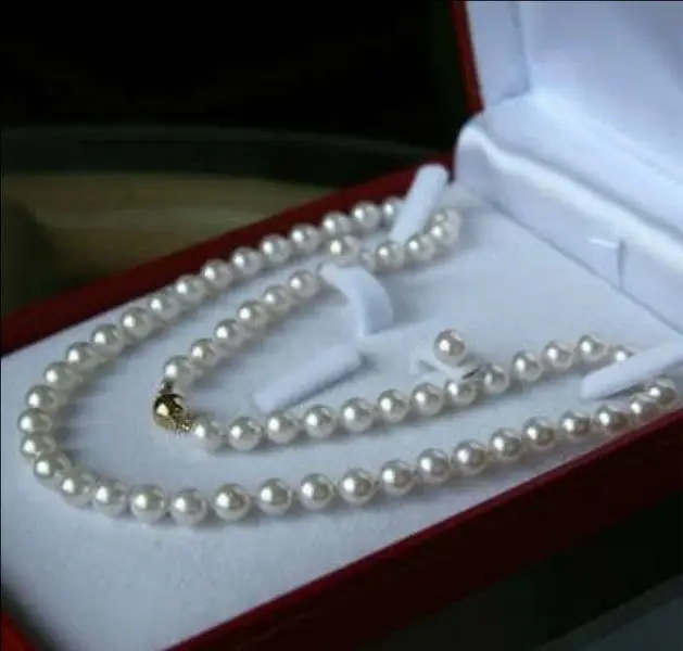 

New 8MM White Akoya shell Pearl Necklace Earring Set 18"