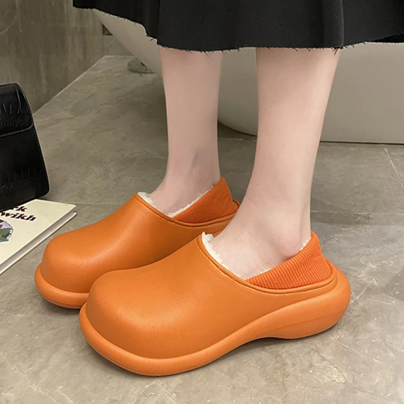 

2021 Waterproof Winter Women Slippers warm shoes low Heels Platform Cotton Slippers Thick Soled Plush Non-Slip Indoor Outdoor