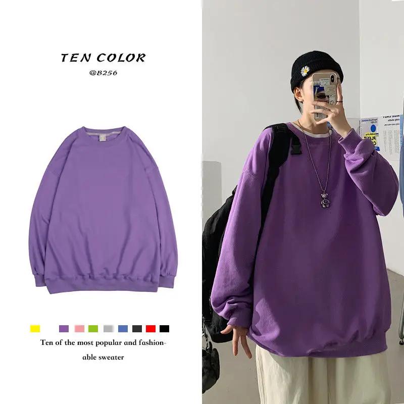 

Осенняя хлопковая однотонная толстовка, Мужская модная повседневная толстовка с круглым вырезом, Мужская Уличная одежда, Свободный пулове...