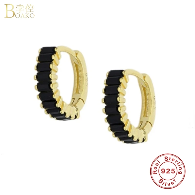 

Boako S925 Sterling Silver Black Zircon Earrings Micro Pave CZ Hoop Earring For Women Ladies Cartilage Pendientes Fine Jewerly