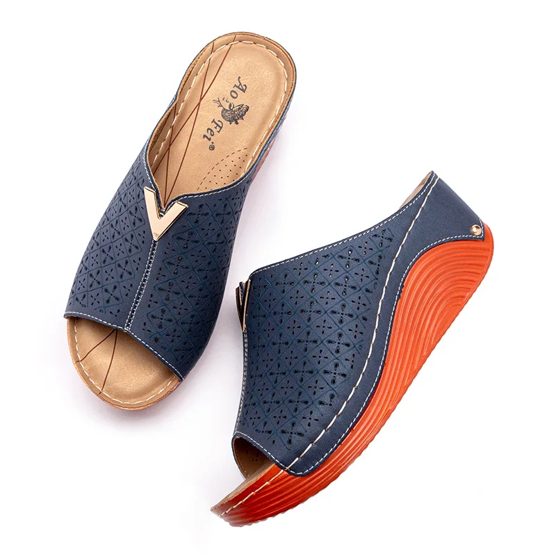 

Luxury Design Summer Women's Shoes Breathable Cozy Ladies Slippers 6cm Wedge Heel Mules Plus Size 41 Beach Chunky Casual Shoe