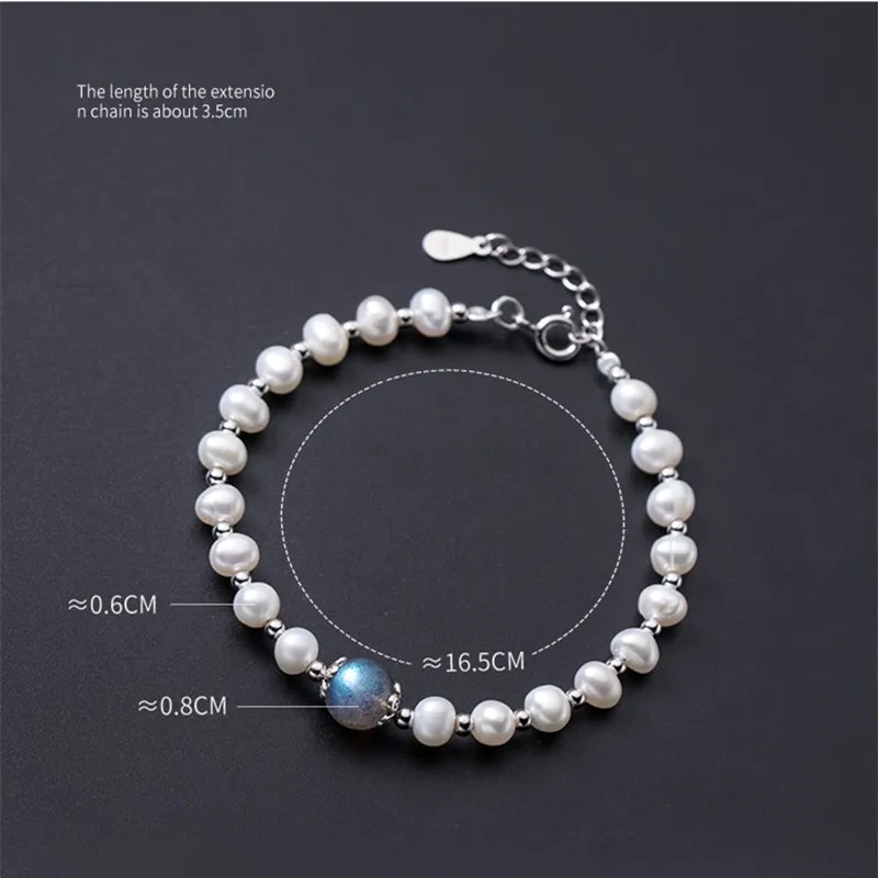 

YIZIZAI 100% 925 Sterling Silver Minimalist Sweet Moonstone Freshwater Pearl Bracelet For Women Party Wedding Jewelry