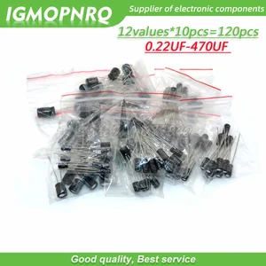 Набор компонентов алюминиевого электролитического конденсатора 50V0.22UF 50V1UF 50V22UF 50V10UF 16V33UF, 12 значений по 10 шт. = 120 мкФ т.