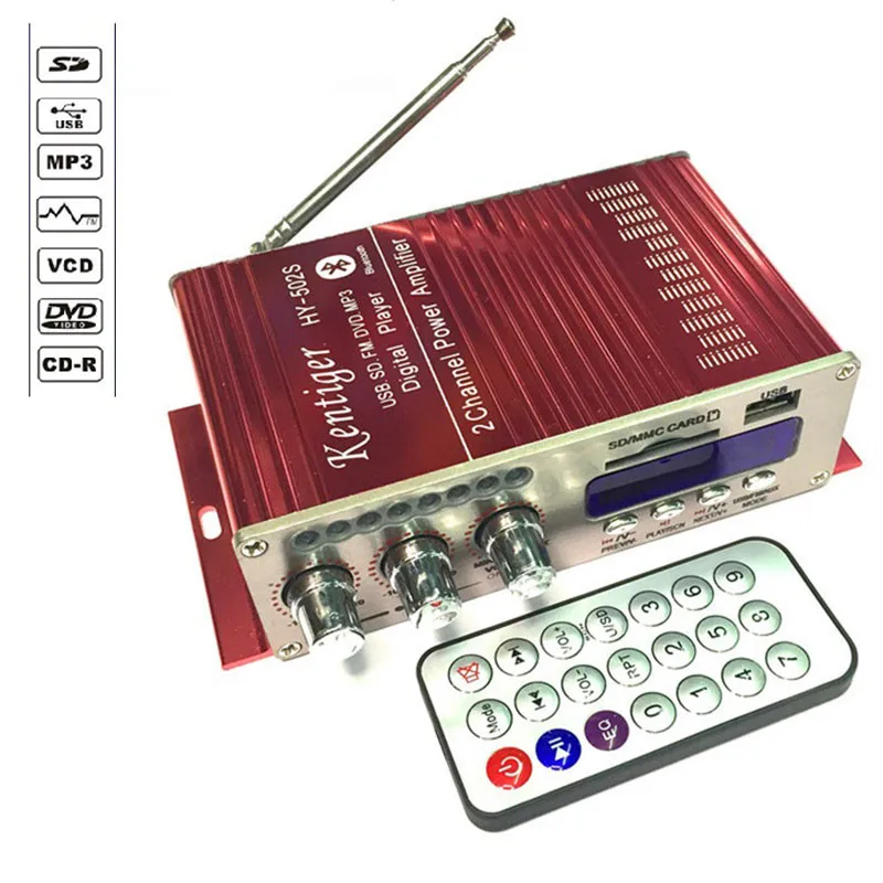 Красный Автомобильный аудиоусилитель Bluetooth цифровой Hi-Fi аудио усилитель