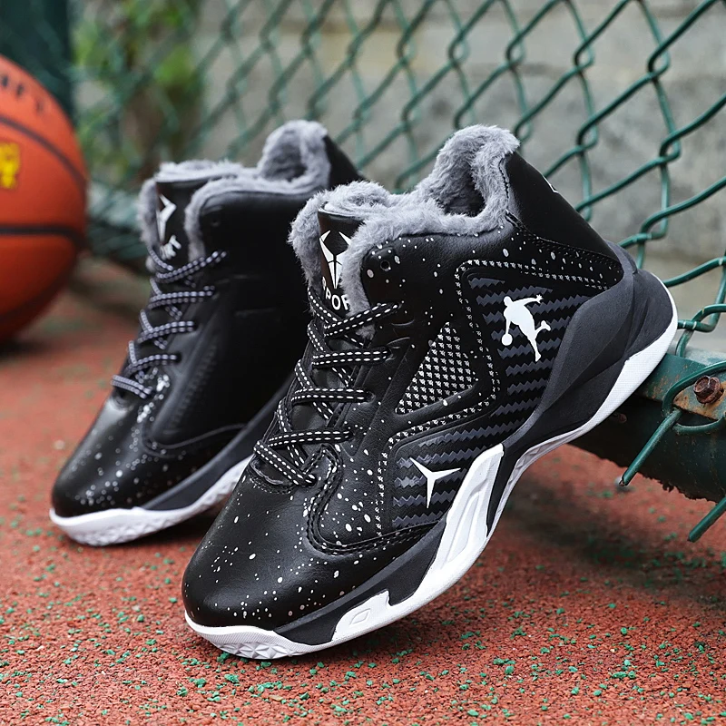 

Новинка, осенне-зимняя теплая плюшевая Баскетбольная обувь на меху для мужчин и женщин, тренировочные ботильоны для снега, уличные спортивн...