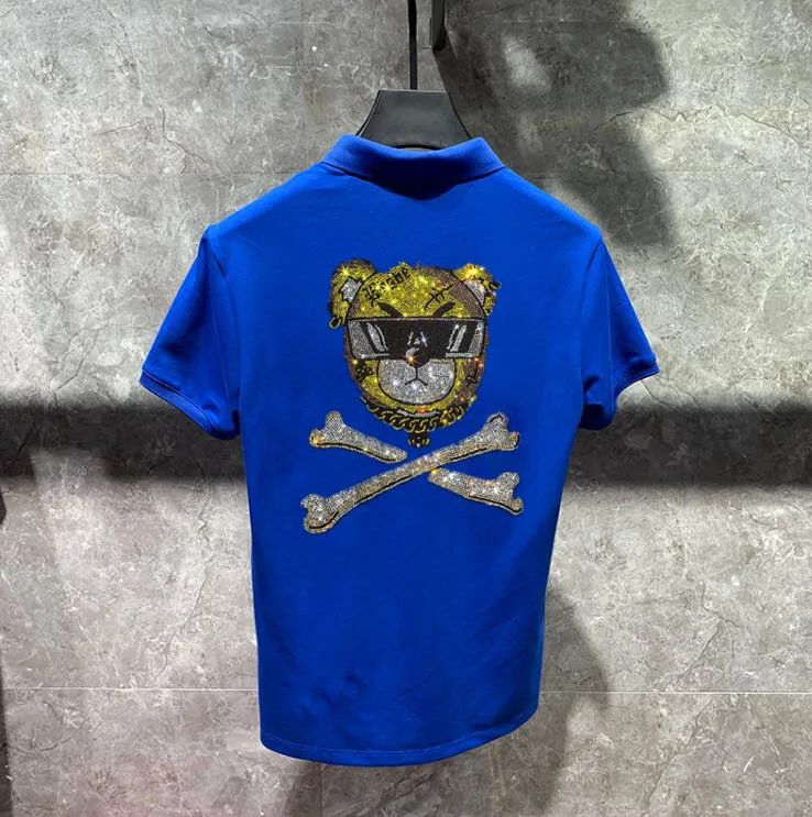 

Hot drill New Fashion Brand Men Polo Shirt Casual Diamond stone Polo Masculino Men Short Sleeve Cotton Shirt Rhinestones Polo