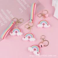 2021 wholesale simulation rainbow cloud keychain cute alloy bell pendant for women girl kids bag keyring ornament gifts