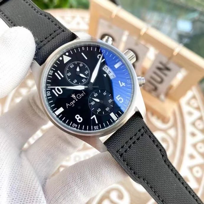 

New Men Automatic Mechanical Pilots Watch Stainless Steel Sapphire Stainless Steel Rose Gold White Date Black Leather Blue Watch