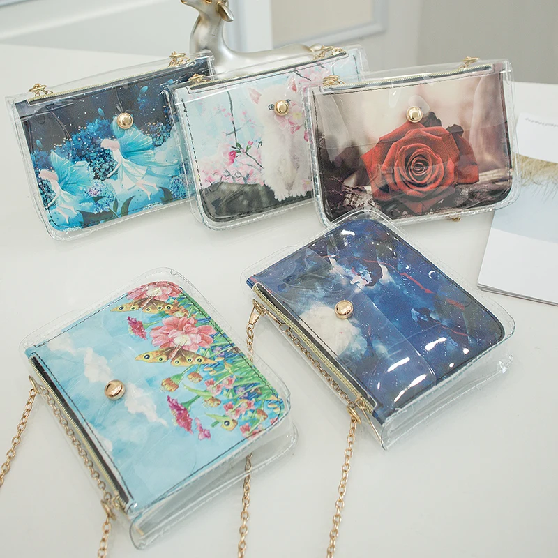 2019 Новая прозрачная сумка прозрачный пакет с принтом сумки через плечо для