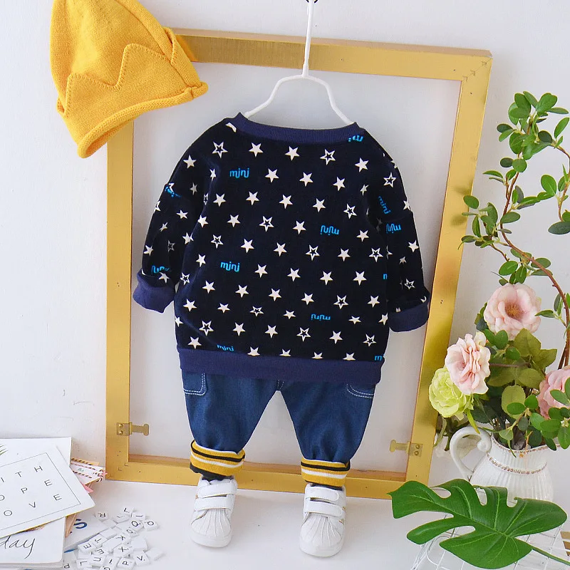 Зимний модный спортивный свитер из двух частей пятиконечный Звездный костюм с