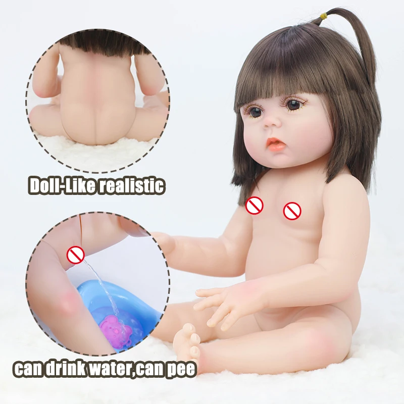 

45CM Full Silicone Drinking Water Pee Reborn Baby Doll Toy For Girl Vinyl Bebe Bathe Toy Birthday Gift For Kids