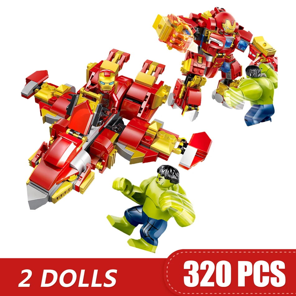 320 шт. небольшие строительные блоки совместимые с Legoe Hulkbuster Ironman Marvel Супергерои