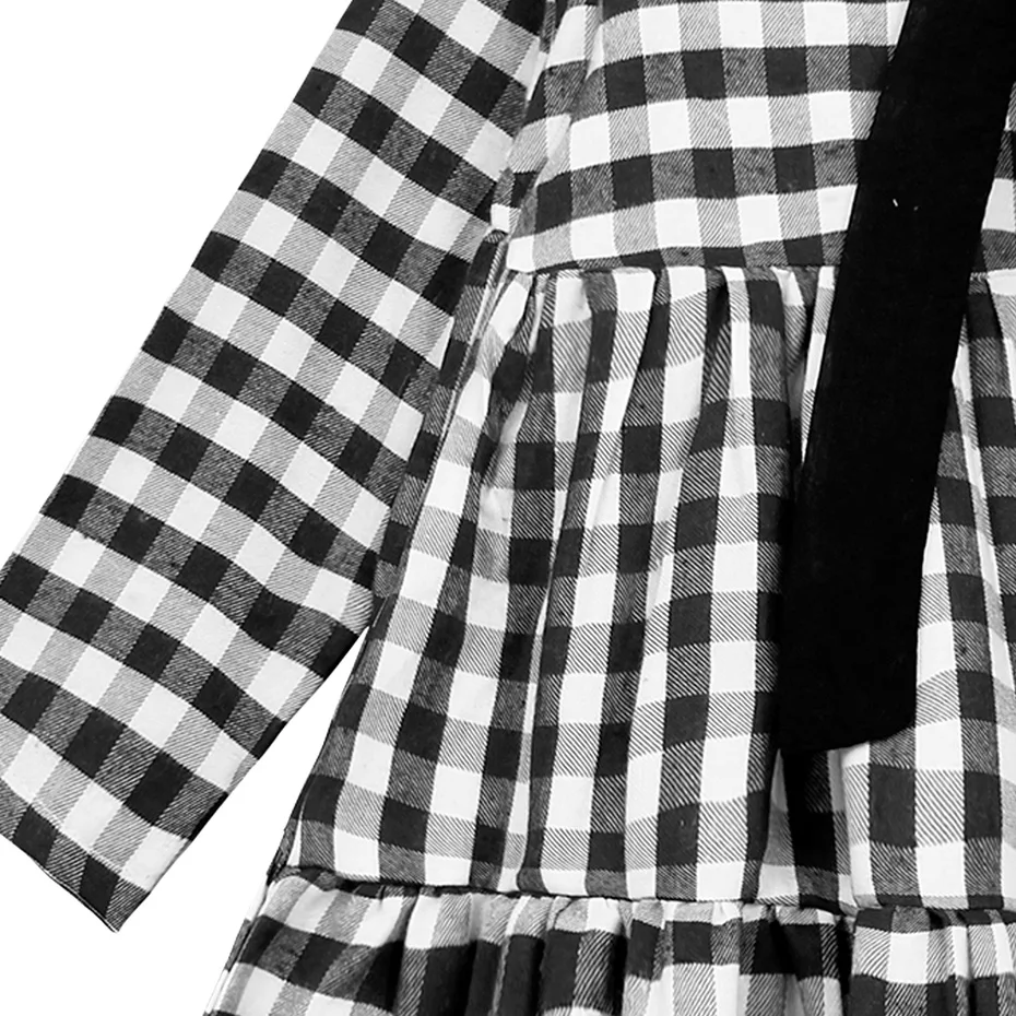 Платье для девочек весенне-осеннее повседневное клетчатое с бантом на возраст 6 8