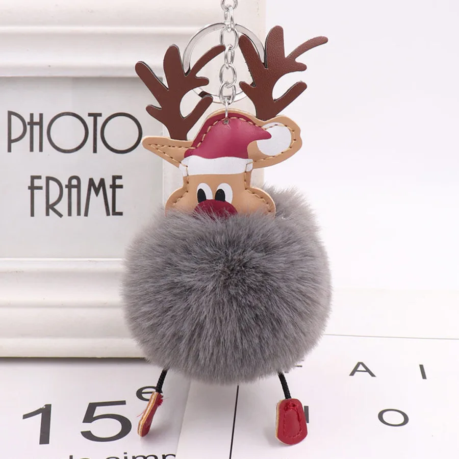 

Make Artificially Colorful Winter Christmas Deer Fur Ball Key Chain Lovely Key Chains Christmas Elk Plush Bag Pendant Keyrings