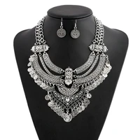 fashion choker collar jewelry sets for women coin tassel ethnic gypsy bohemian statement collier necklaces drop dangle earrings
