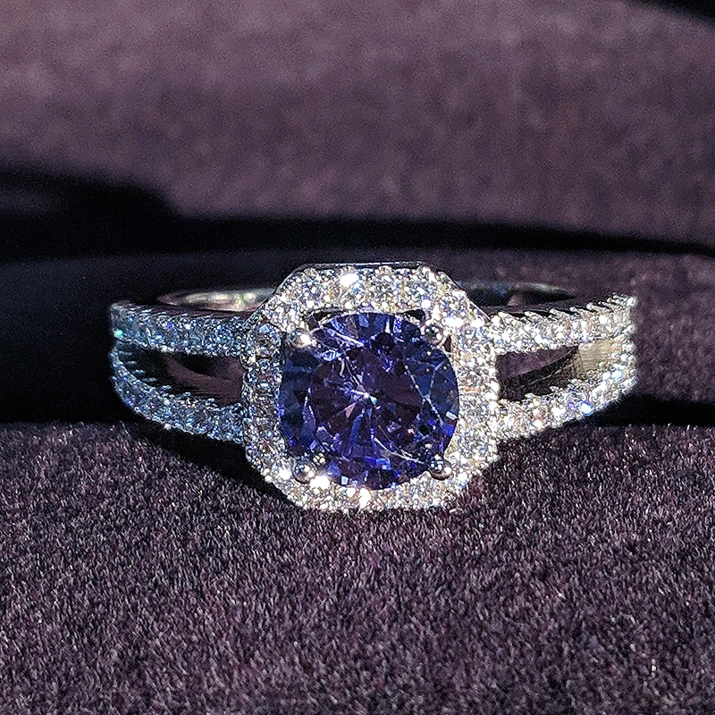 Классические обручальные кольца из стерлингового серебра 925 пробы с синим