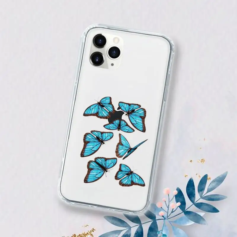 

Blue Butterfly Phone Case Transparent for iPhone 11 12 mini pro XS MAX 8 7 6 6S Plus X 5S SE 2020 XR