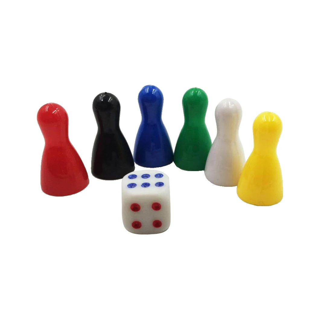 60 Pcs 25 mm Vintage Replacement Plastic Game Pieces Chessman and 10 Dice Kids Toys |