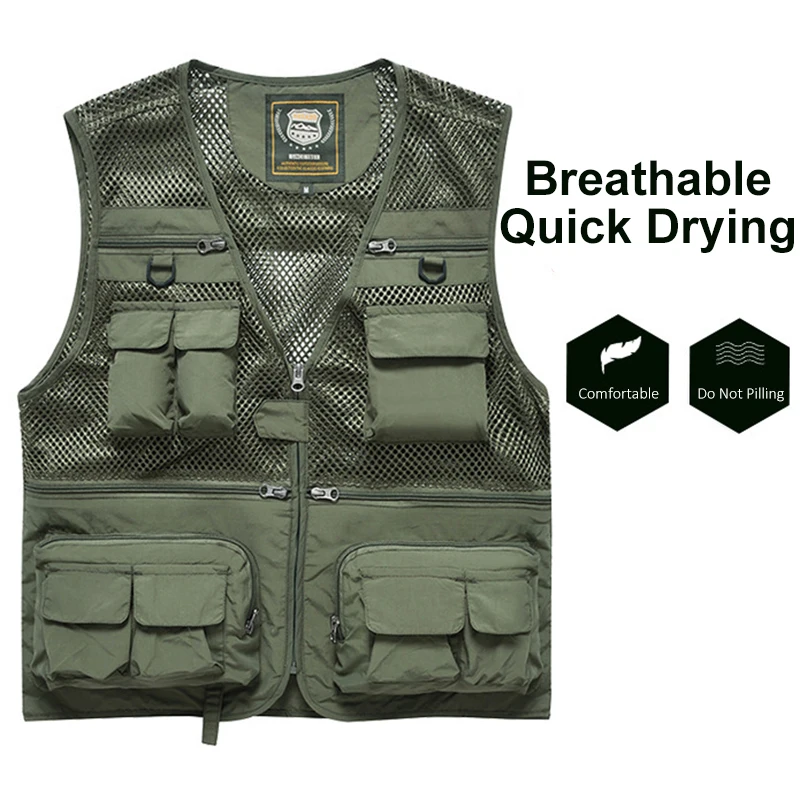 Men's Multi-pocket Quick Dry Vest Adult Outdoor Travel Hiking Camping Sleeveless Fishing Photography Waistcoat Army Green 3XL |