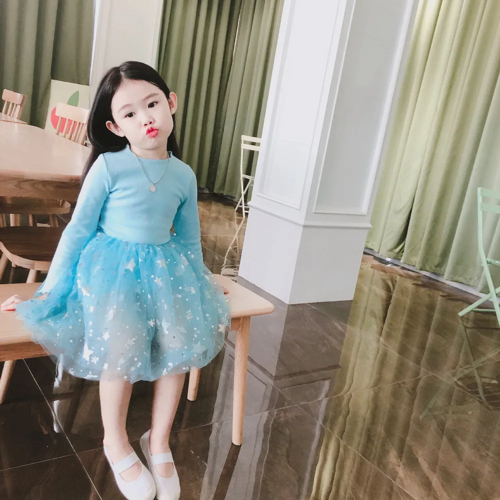 Платье для девочек осень 2019 платье принцессы из тюля с длинным рукавом и