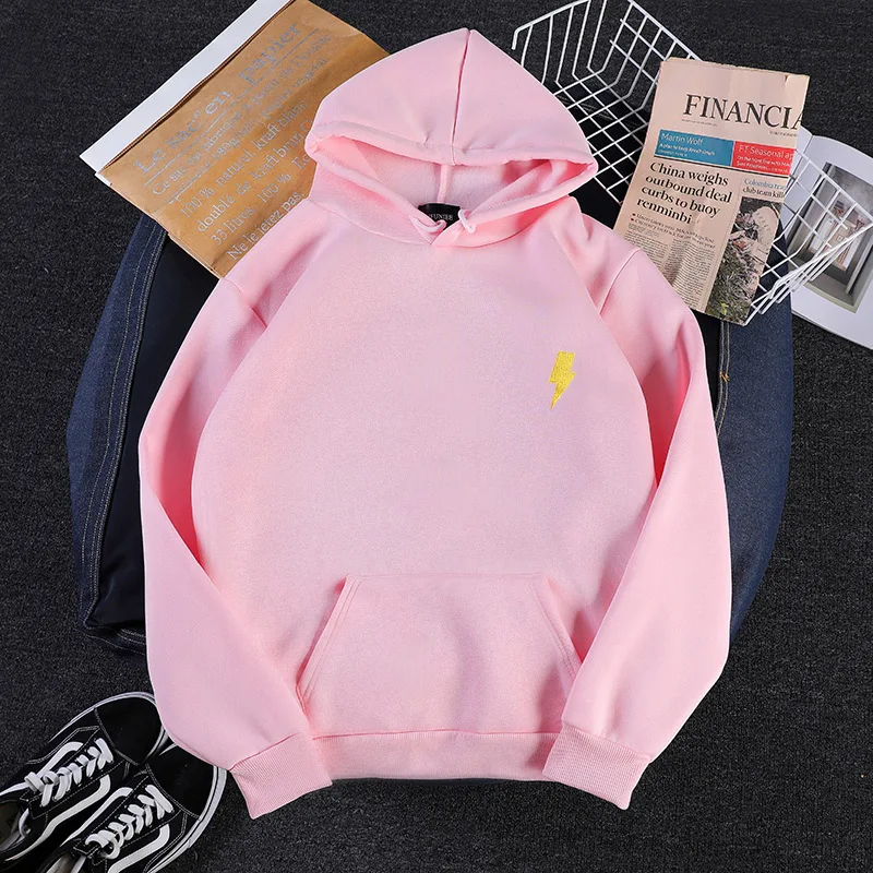 

New Candy Colors Casual Loose Japan Korean Harajuku Style Sweatshirt Kawaii Lightning Print Pattern Fleece Female Hoodies