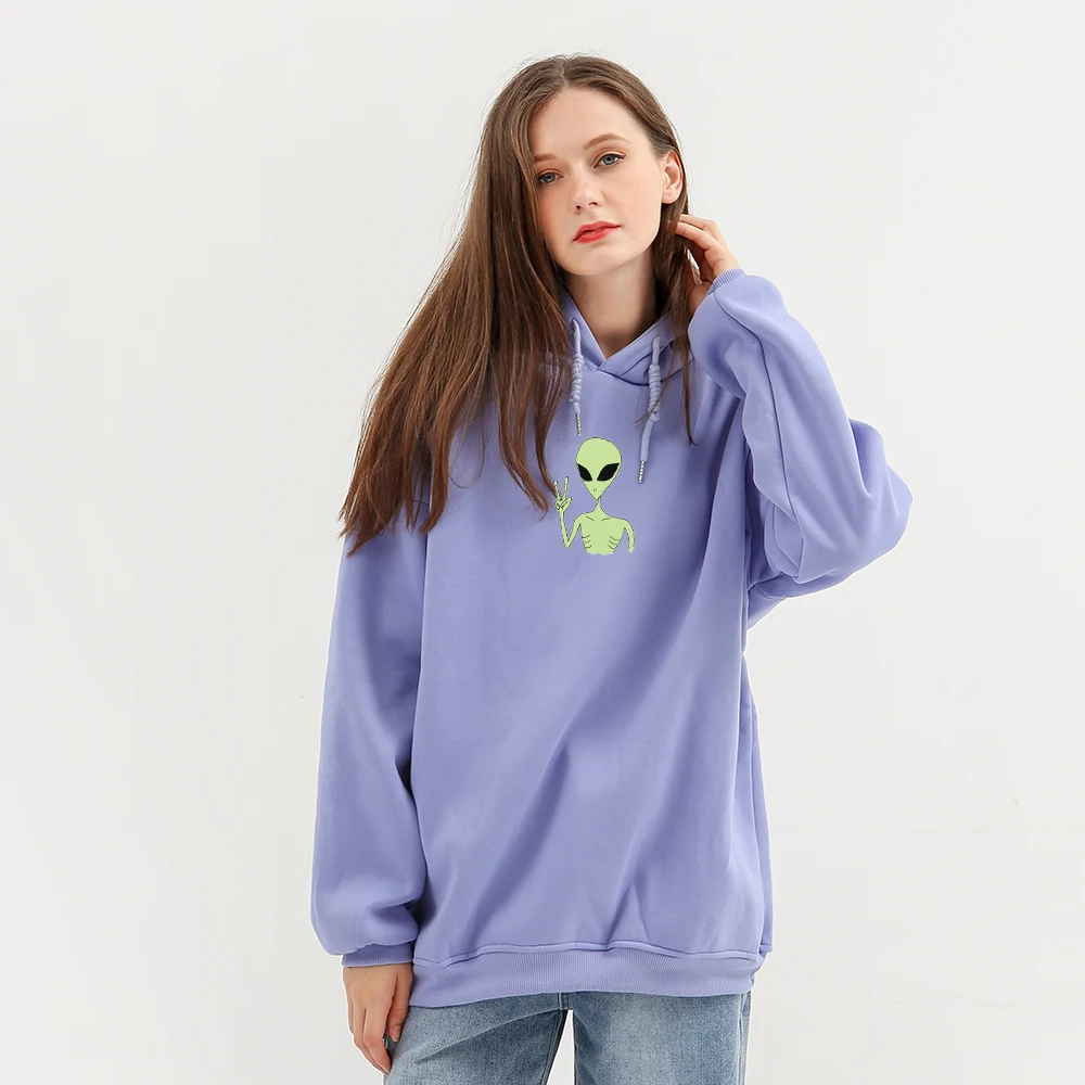 

Толстовка женская оверсайз с капюшоном, смешной худи с мультяшным принтом инопланетянина и графическим принтом, повседневный Свободный Топ с длинным рукавом, в стиле Харадзюку, Осень-зима