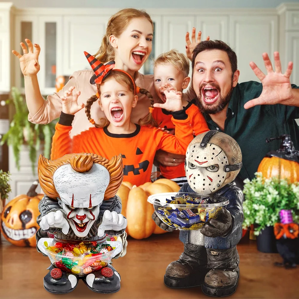 

Halloween Horror Movie Dwarf Statue Resin Nightmare Gnomes Figurines With Candy Bowl Holder Party Props Decor Home Decoration