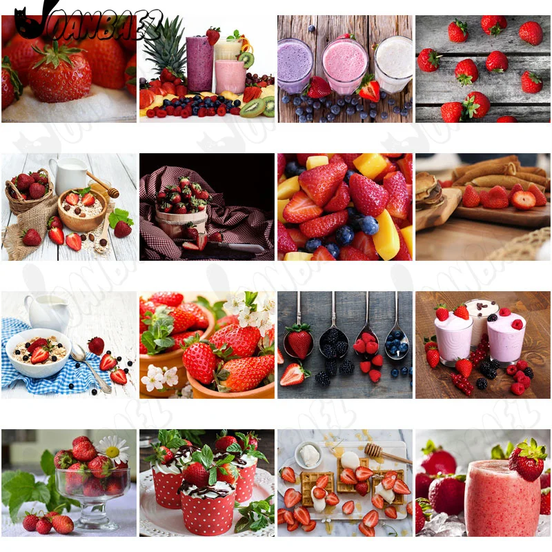 

Fresh Fruit Strawberry Diamond Painting 5D Diy Wall Art Pink Strawberry Cake Round Diamond Diamond Inlaid Home Room Decoration