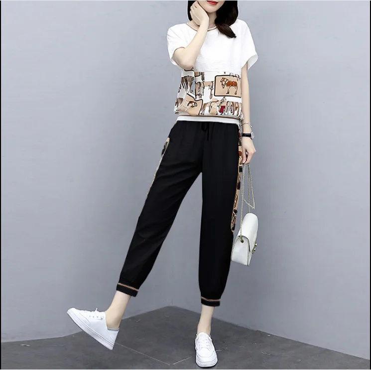 

Summer 2021 new women's wear age reducing foreign style slim casual Leggings suit