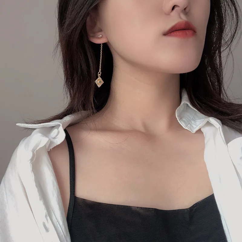 S925 модные ювелирные изделия тонкая цепь висячие серьги цветок блестящие нежные