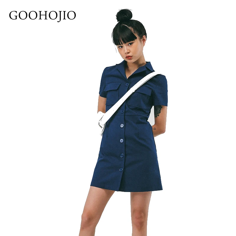 

GOOHOJIO 2021 Spring and Autumn Single-breasted Dress Women Retro College Style Girls Dress Simplicity All-match Dress for Women