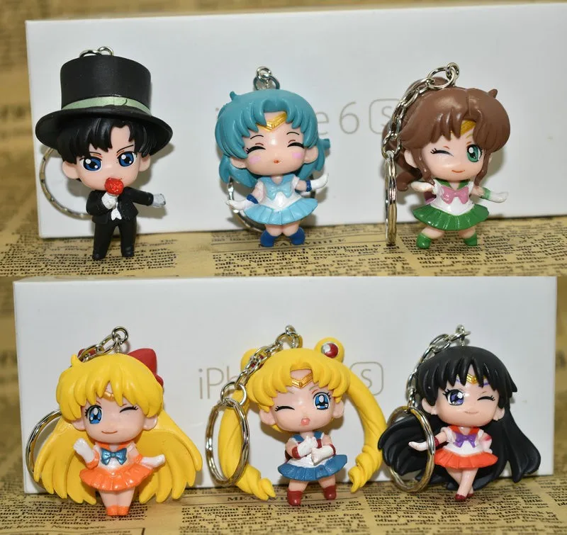 6 шт./компл. аниме Сейлор Мун Фигурки игрушки брелок кулоны куклы аксессуары для