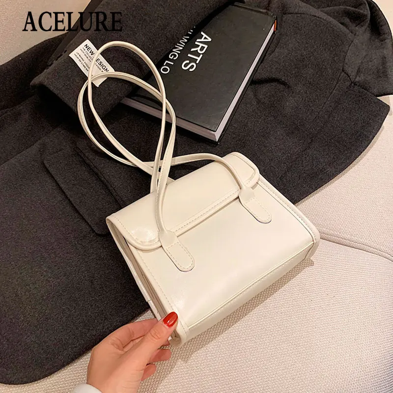 

ACELURE Simple Style Small Shoulder Bags Black Solid Color PU Leather Messenger Bags for Women Female Purse Bags Ladies Handnbag