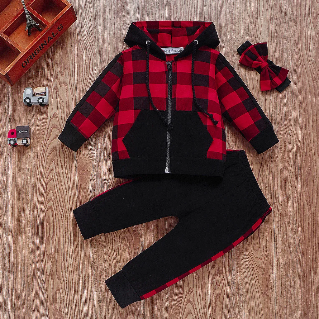 Детская одежда детский комплект одежды в клетку для девочек свитшот на молнии с