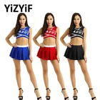 Женский костюм для чарлидинга, сексуальный костюм школьницы для косплея, женский короткий топ без рукавов с круглым вырезом и плиссированная мини-юбка