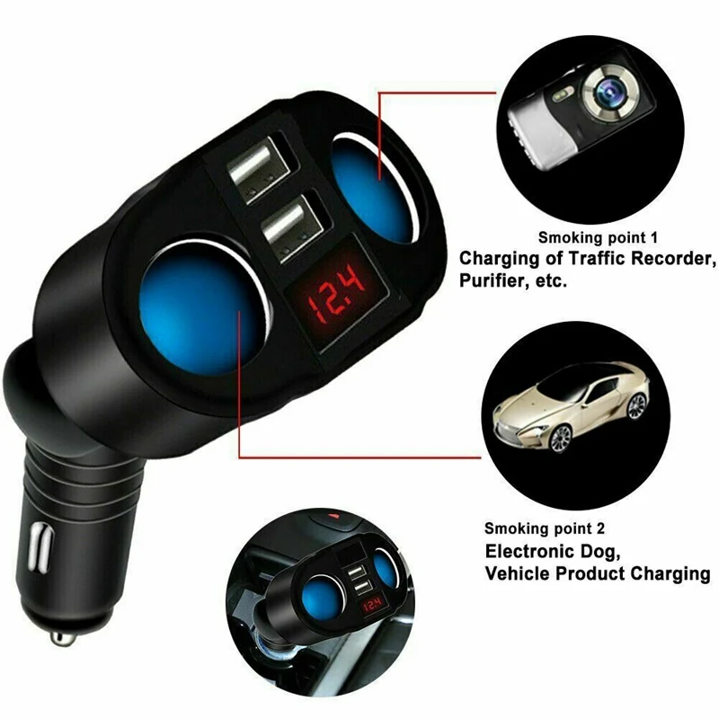 

For Car Dual USB Cigarette Lighter Socket Adapter Mobile Phone Charger Plug Splitter LED Digital Display Auto 12V Accessories