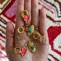 2022 new heart round universe planet geometric enamel rhinestone gold color metal dangle drop earring for women jewelry