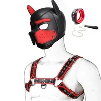 puppy play dog hood mask bdsm bondage leather mens chest harness strap neck collar sexy costume fetish dog role play sex toys