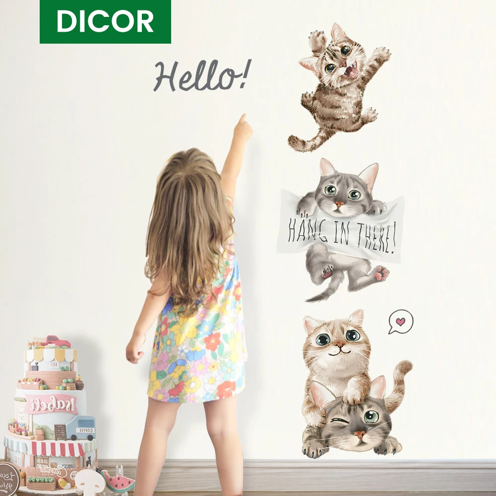 Наклейка на стену Четыре милых кота для детской комнаты украшение дома съемные