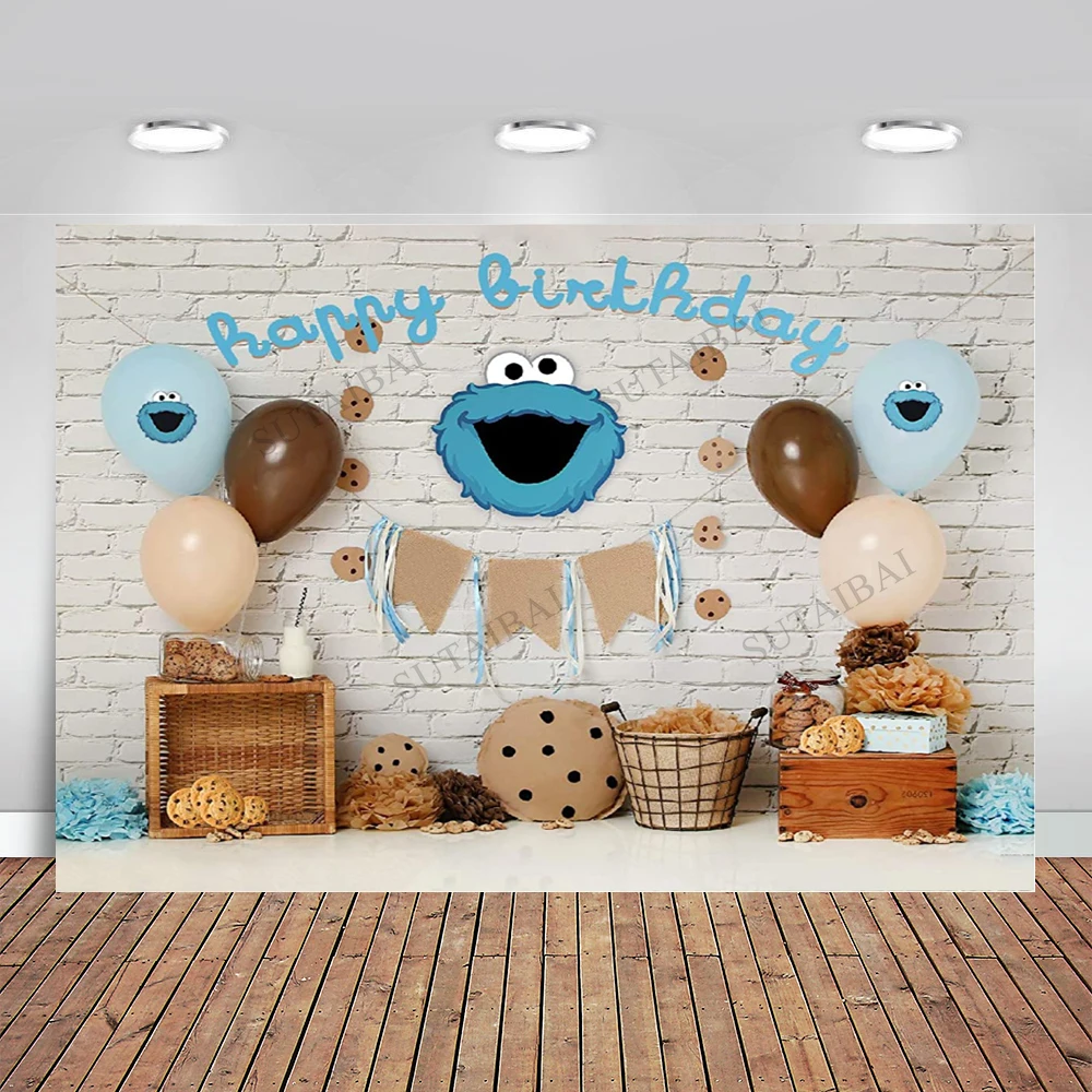 Happy Birthday Photography Backdrops Sesame Street Elmo World Party Bricks Wall Photo Background for Pictures Customize