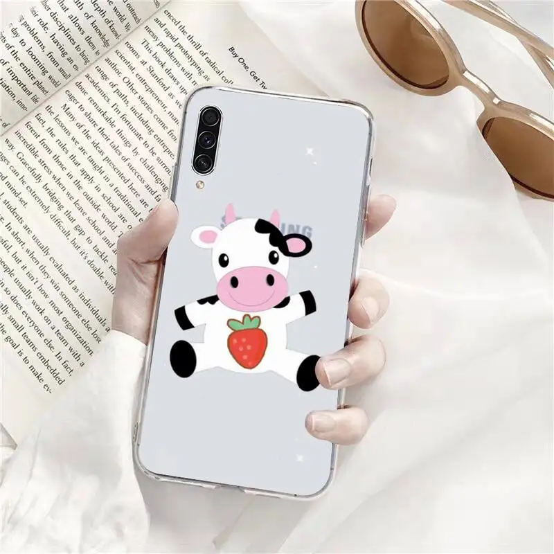 

Cow Print Strawberry Phone Case Transparent for Samsung s9 s10 s20 Huawei honor P20 P30 P40 xiaomi note mi 8 9 pro lite plus