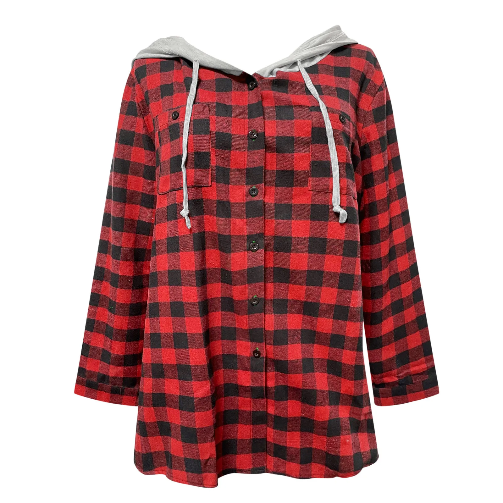 JAYCOSIN Women Sweetshirts Plus Size Plaid Hoodie Long Sleeve Shirt Jacket Button Down Casual Hoodie Shirts Harajuku Oversized