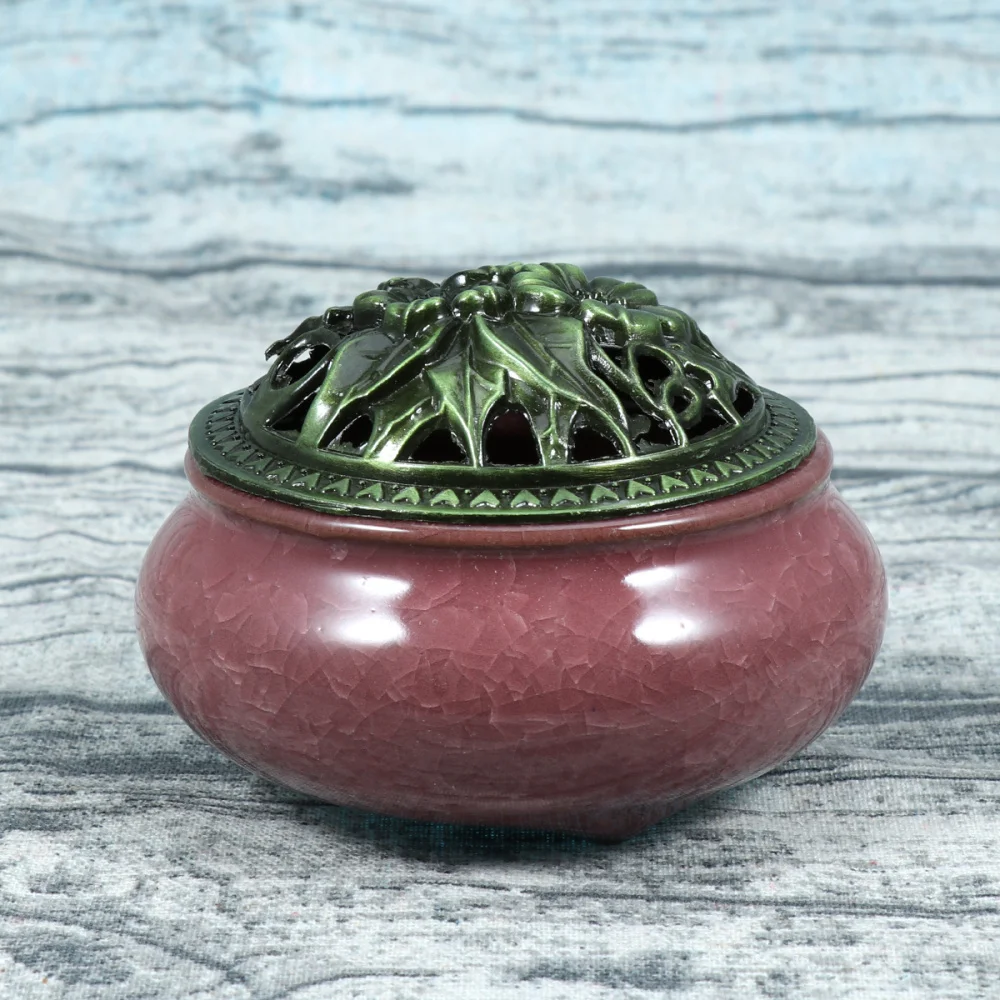 

Cone Incense Burner with Alloy Calabash Incense Stick Holder Ceramic Incense Ash Catcher Tray Bowl (Sky Blue)